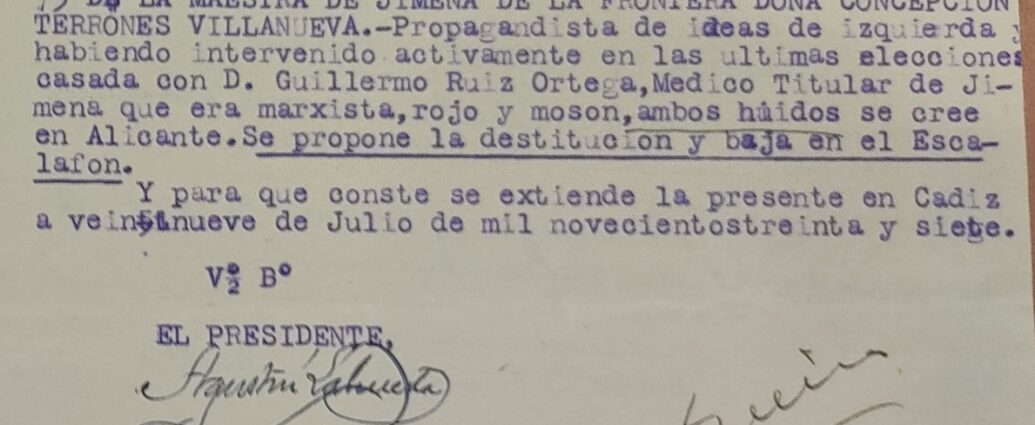 Propuesta de destitución y baja en el escalafón, 29/7/1937 (AGA).