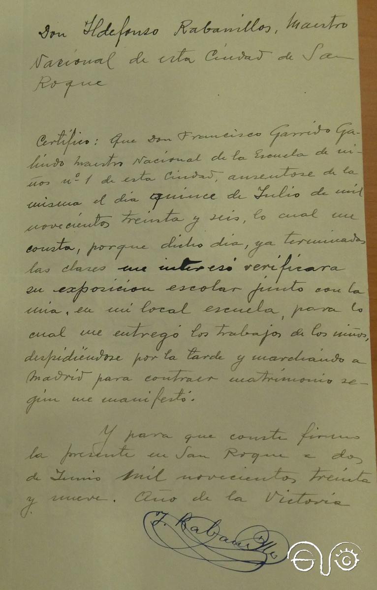 Alegato de Rabanillo apoyando a Francisco Garrido Galindo.