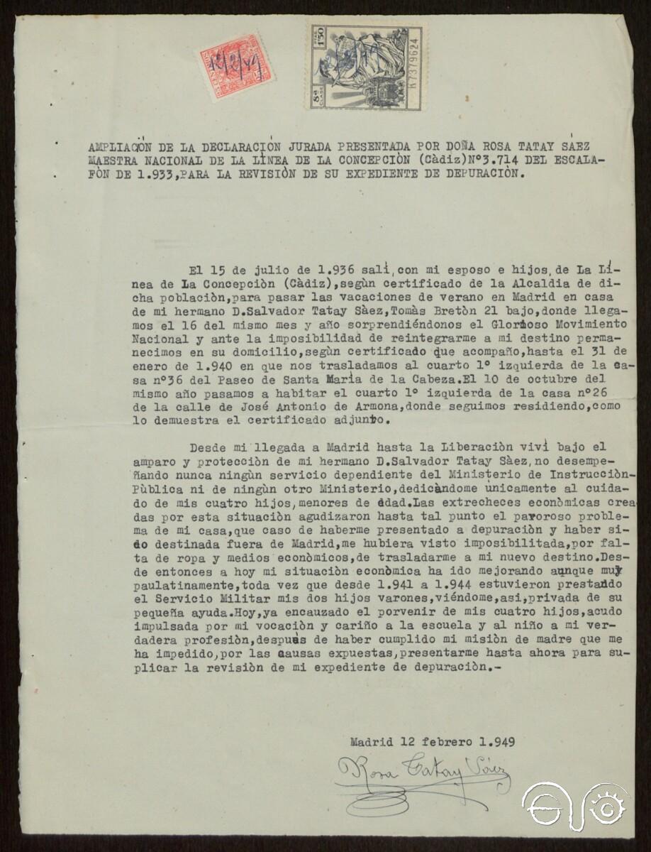 Ampliación de la declaración jurada de Rosa Tatay.