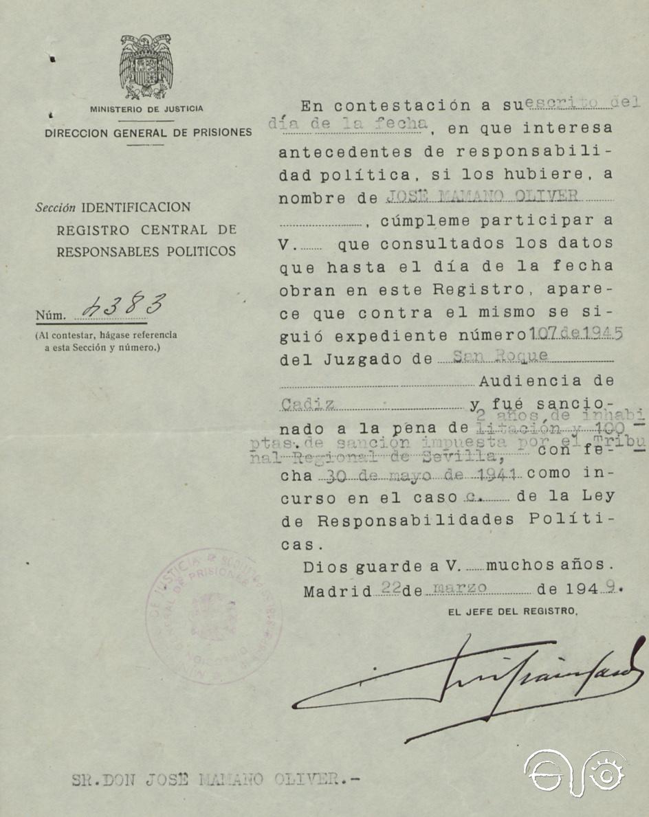 Documento con la sanción a José Mamano.