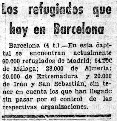 Recorte del Heraldo de Castellón. Número de refugiados en Barcelona, 02/03/1937. 